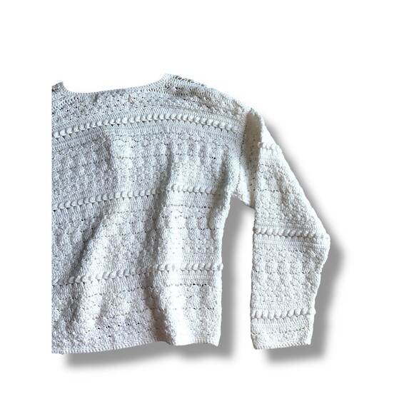 Vintage White Knit Cardigan Button Front Hand Knit Sweater Womens Medium - Picture 9 of 16